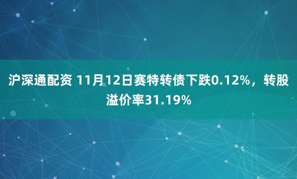 沪深通配资 11月12日赛特转债下跌0.12%,转股溢价率31.19%
